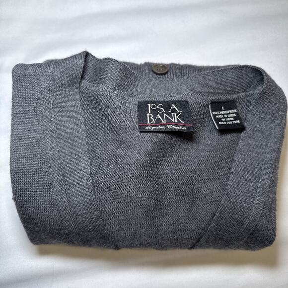 Jos A Bank Signature Cardigan Sweater Mens Lg 100% Merino Wool Button Gray EUC - Picture 11 of 11